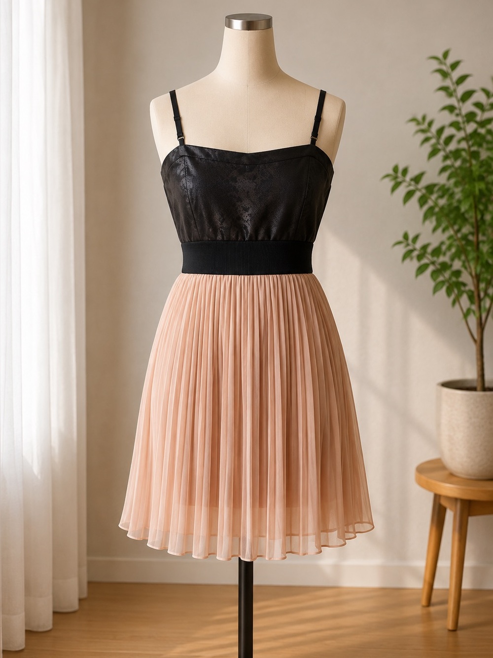 Black & Blush Pleated Skirt Dress